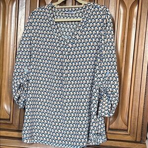 Stylish Blue White Orange Geometric Print Women's 3/4 Sleeve Top